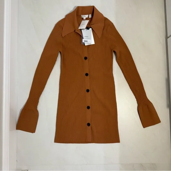 A.L.C. Eleanor Ribbed Knit Button Front Dress Rust Brown Size M - Picture 13 of 13